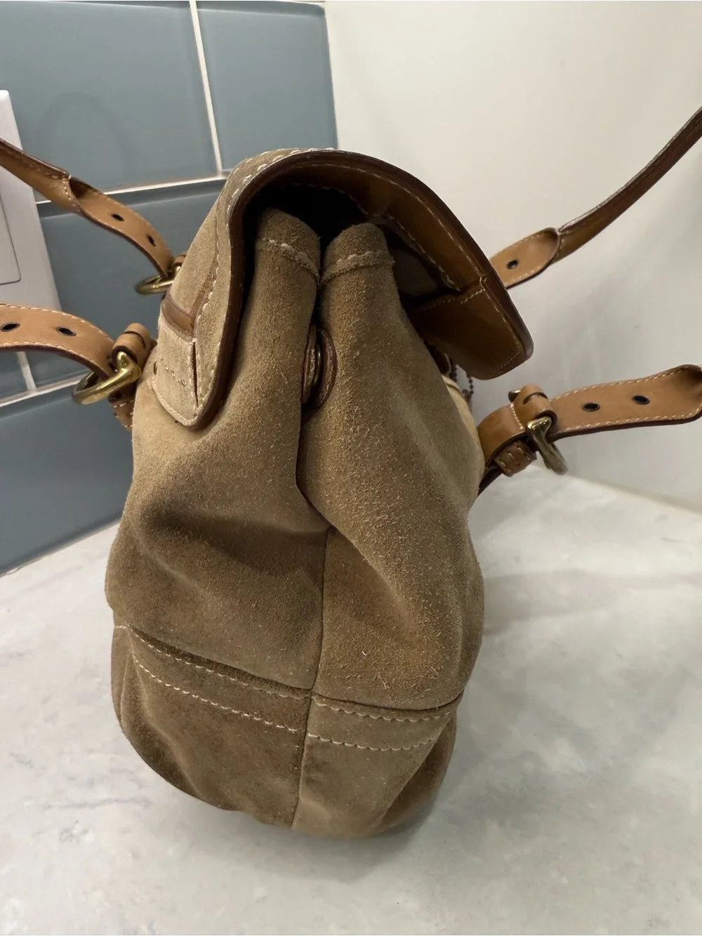 Coach Vintage SoHo Hamptons Suede Flap Satchel F04S-9674 Tan